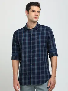Turtle Men Windowpane Checks Spread Collar Cotton Relaxed Slim Fit Casual Shirt