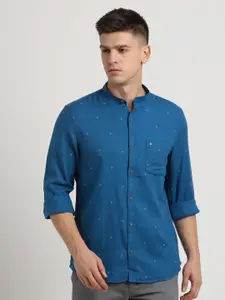 Turtle Men Micro Ditsy Printed Band Collar Relaxed Slim Fit Casual Shirts
