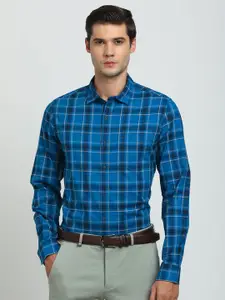 Turtle Men Tartan Checked Spread Collar Casual Shirt