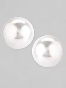 Rubans Voguish Circular Rhodium-Plated Double Sided Pearls Studs Earrings