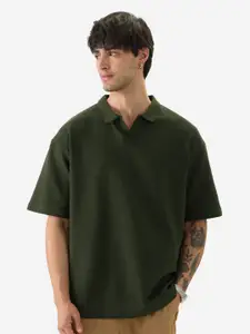 The Souled Store Men Solid Polo Collar Oversized T-shirt