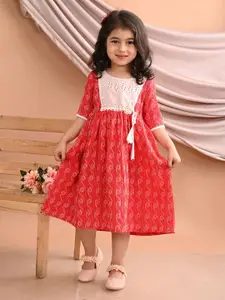 Sangria Girls Printed Schiffli Cotton A-Line Dress