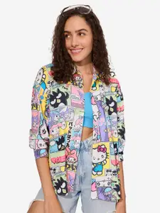 The Souled Store Women Hello Kitty Printed Spread Collar Oversized Casual Shirt