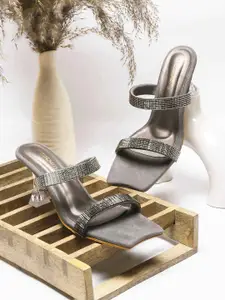 DressBerry Western Embellished Square Toe Slim Heels