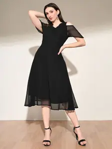 IUGA Cold-Shoulder Fit & Flare Midi Dress