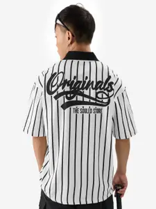 The Souled Store Men Striped Polo Collar Oversized Pure Cotton T-shirt