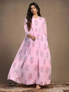 FASHION DREAM Women Floral Print A-line Maxi Ethnic Dress