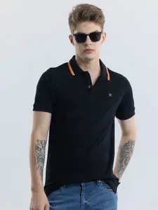 Snitch Men Solid Polo Collar Slim Fit Pure Cotton T-shirt