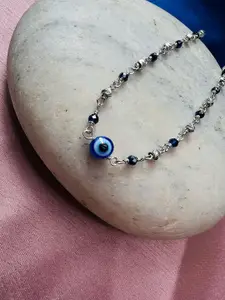 Arte Jewels 925 Sterling Silver Evil Eye Beaded Anklet