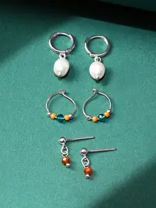 Accessorize London Set Of 3 Women Sterling Silver Plated Beaded Earrings