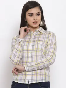 Purple State Checked Cotton Shirt Style Top