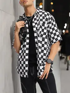 Kook N Keech Monochrome Checkerboard Oversized Casual Shirt