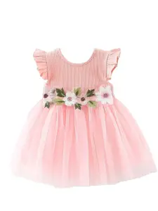 StyleCast x Revolte Girls Flutter Sleeve Applique Fit & Flare Dress