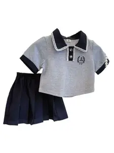 StyleCast x Revolte Girls Black & Grey Polo Collar T-shirt & Shorts