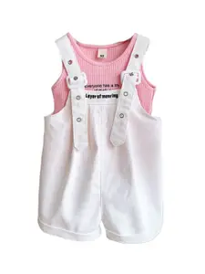 StyleCast x Revolte Girls Pink & White Sleeveless Pure Cotton Top with Shorts