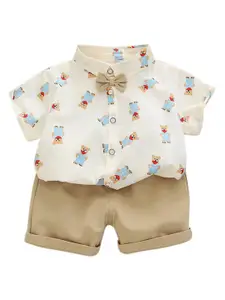 StyleCast x Revolte Boys Khaki Colour & White Conversational Printed Shirt with Shorts