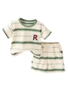 StyleCast x Revolte Boys Green Striped Round Neck Short Sleeves Shirt With Shorts