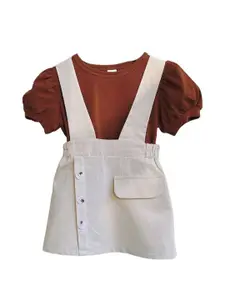 StyleCast x Revolte Girls Puff Sleeves Pure Cotton Top with Shorts with suspenders