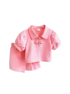 StyleCast x Revolte Girls Pink Shirt Collar Top with Skirt