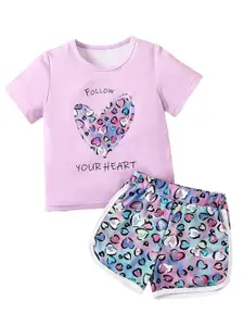 StyleCast x Revolte Girls Purple Printed T-shirt with Shorts