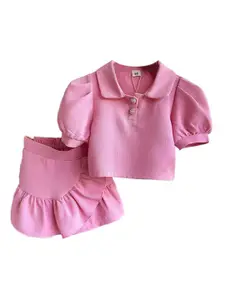 StyleCast x Revolte Girls Pink Shirt Collar Top with Shorts