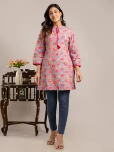 KALINI Floral Printed Mandarin Collar Cotton kurti