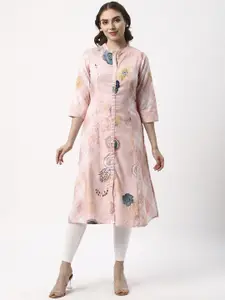 R&B Floral Printed Mandarin Collar Straight Kurta