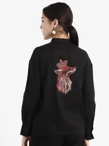 RAREISM Women Graphic Printed Mandarin Collar Casual Shirt