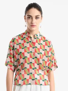 RAREISM Women Conversational Printed Mandarin Collar Casual Shirt