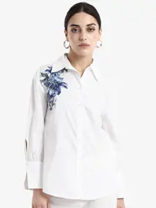 RAREISM Women Floral Printed Spread Collar Casual Shirt