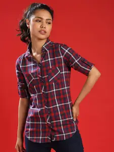 Campus Sutra Women Comfort Tartan Checks Opaque Casual Shirt
