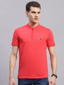 Monte Carlo Men Solid Mandarin Collar T-shirt