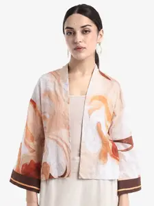 RAREISM Women Print Flared Sleeve Cotton Blouson Shrug