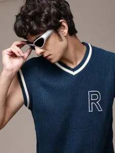 The Roadster Lifestyle Co. Ribbed Acrylic Sweater Vest with Applique Detail