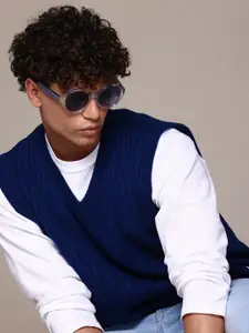 The Roadster Lifestyle Co. Striped Textured Acrylic Sweater Vest