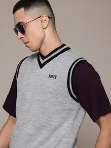 The Roadster Lifestyle Co. Brand Logo Detail V-Neck Acrylic Sweater Vest