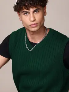 The Roadster Lifestyle Co. Striped Textured Acrylic Sweater Vest