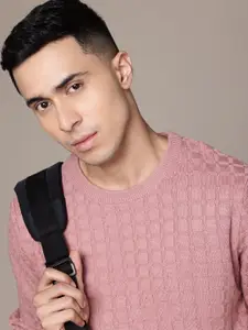 The Roadster Lifestyle Co. Men Self Checked Acrylic Pullover