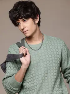 The Roadster Lifestyle Co. Men Self Checked Acrylic Pullover