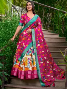 LOOKNBOOK ART Kalamkari Printed Semi-Stitched Lehenga & Unstitched Blouse With Dupatta