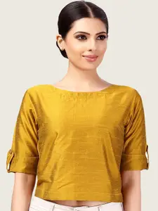 Studio Shringaar Boat Neck Short Sleeves Cotton Non-Padded Saree Blouse