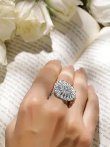 Rubans Rhodium Plated Cubic Zirconia Studded Finger Ring