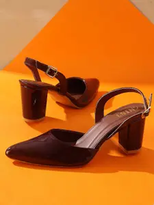 GNIST Printed Pointed Toe Block Pumps With Buckles