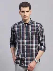 Monte Carlo Men Comfort Tartan Checks Spread Collar Casual Shirt