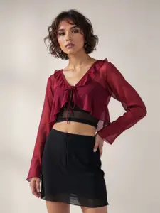 IZF Tie-Up Neck Ruffle Shrug