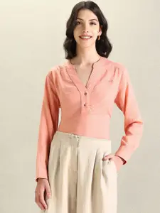 U.S. Polo Assn. Women Mandarin Collar Cuffed Sleeve Top