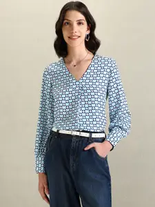 U.S. Polo Assn. Women Geometric Printed V-Neck Cuffed Sleeve Top