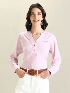 U.S. Polo Assn. Women Mandarin Collar Cuffed Sleeve Top