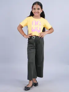 KiddoPanti Girls Printed Round Neck Short Sleeves Pure Cotton Clothing Set