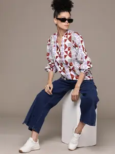 Roadster Printed Mandarin Collar Casual Shirt